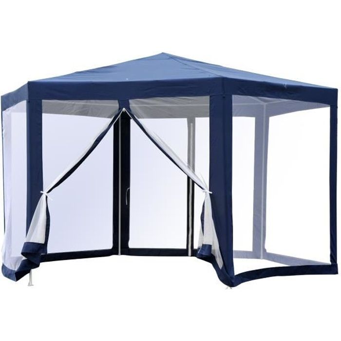 tonnelle barnum tente de reception hexagonale 10 m style cosy metal polyester impermeabilise bleu blanc cdiscount jardin