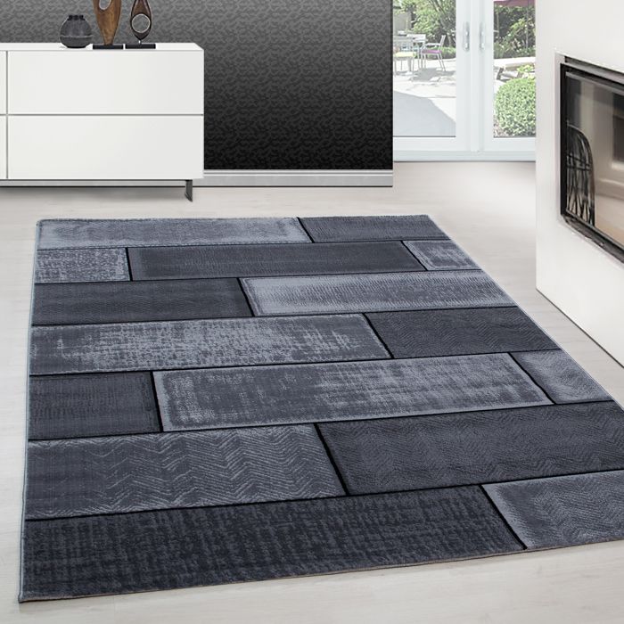 tapis court design moderne pour salon salle a manger salle a manger a carreaux vintage black weis grau 8001 200x290 cm achat vente tapis cdiscount