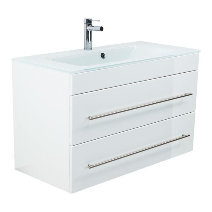 Meuble Salle De Bain Vitro 1000 Avec Vasque En Verre En Blanc