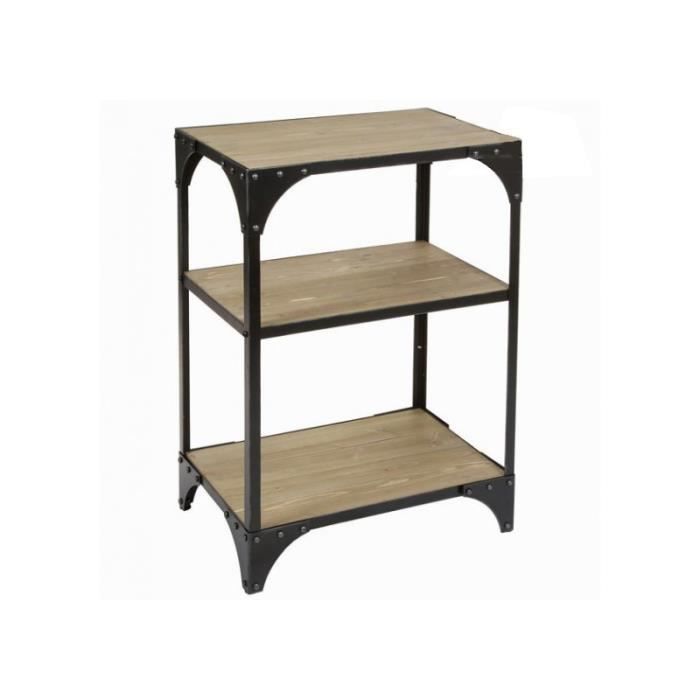 Petite étagère industriel loft en bois clair et métal noir ...