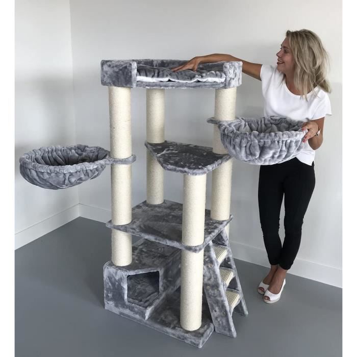 Arbre à chat géant grand chat XXL Corner Coon Gris clair pour gros chats Produit de qualité