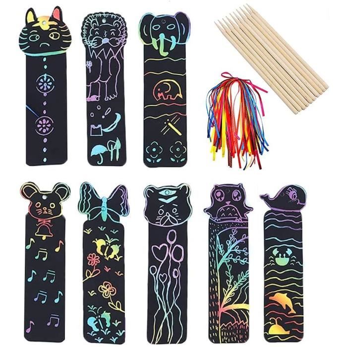 Lot De 70 Marque-Pages à Gratter – Images Arc-en-Ciel – Activité Créative DIY Pour Enfants Et Adultes – Animaux Marins Et Sirènes – Avec Bâtonnets En Bambou