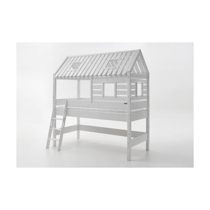 LIT CABANE ROBIN Blanc laqué Avec toboggan blanc laqué Cdiscount Maison