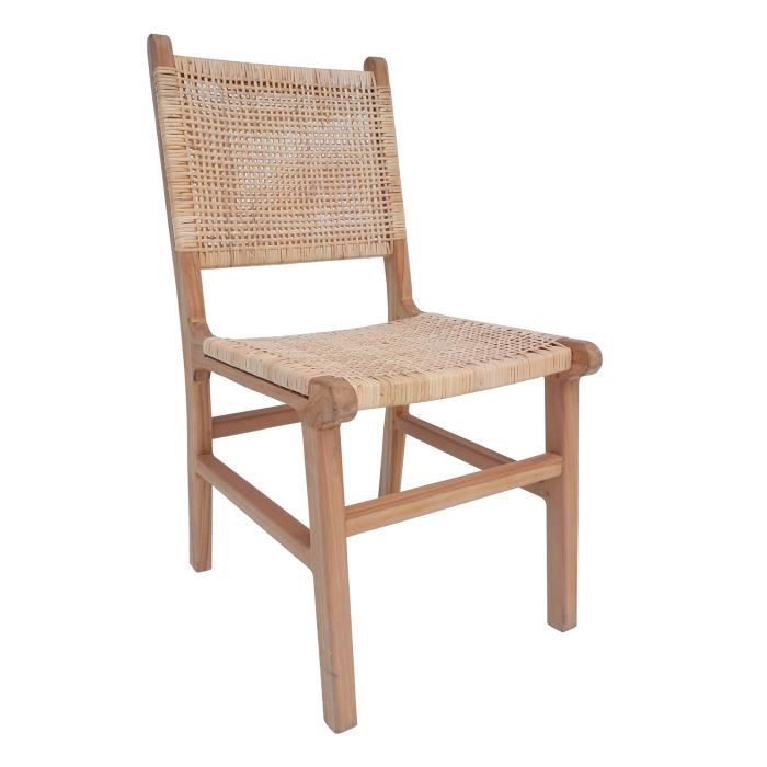 chaise en teck pour salle à manger chillvert parma 42x56x88 cm avec assise et dossier en osier naturel