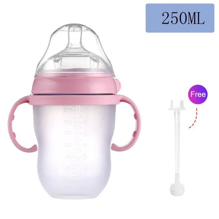 couleur Rose 250ML-Paille Biberon pour lait maternel pour bébé, bouteille  avec ouverture large, souple, conte