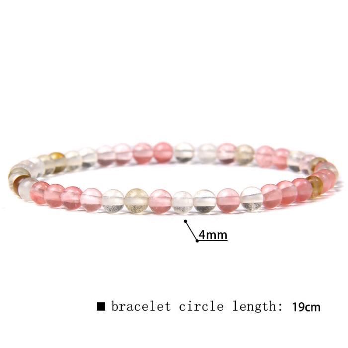 Bracelet Perles Quartz Pastèque 4mm Sur Mesure - Fait Main, Sans Fermoir, Couleurs Rose/vert/transparent