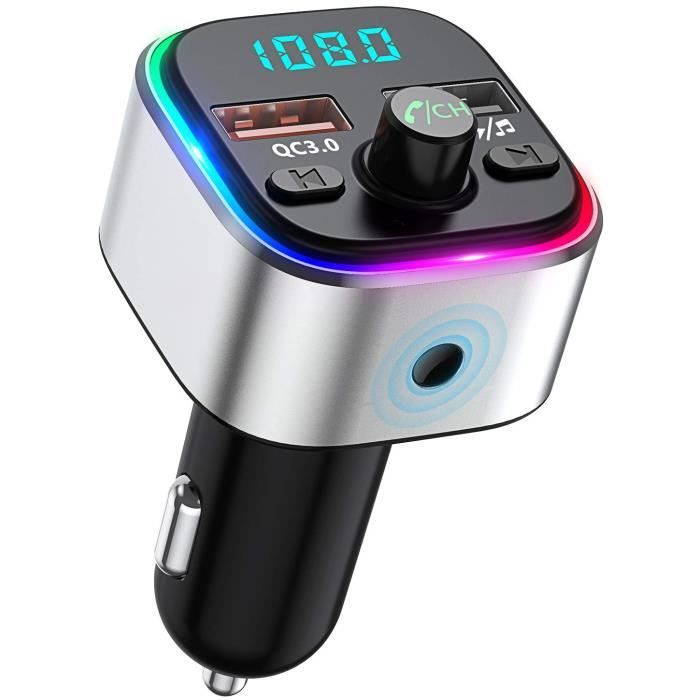 Bovon Bluetooth Fm Transmitter Auto Radio Adapter Bovon Transmetteur FM Bluetooth, [6 Couleurs Rétro-Éclairage LED] Kit