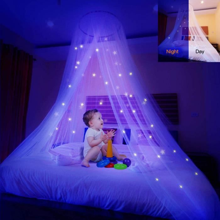 Moustiquaire avec étoiles Lumineuses étoiles Glow Bed Canopy Dome Anti-Mosquito Bed Canopy Convient au lit de bébé,Enfants, Adultes