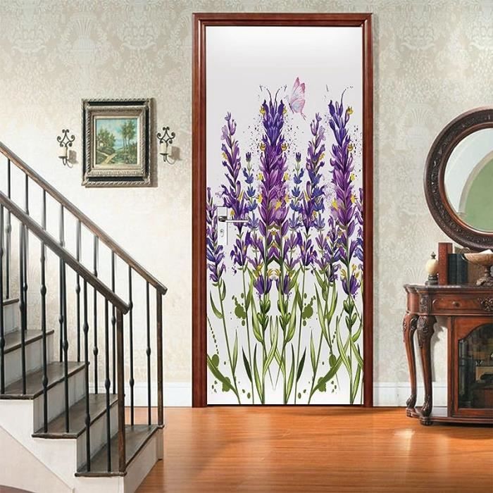 Champs De Fleurs Colorés Auto-Adhésif 3D Sticker Porte Poster 73x205 Cm - Décoration Murale PVC Pour Chambre, Salon Et Bureau