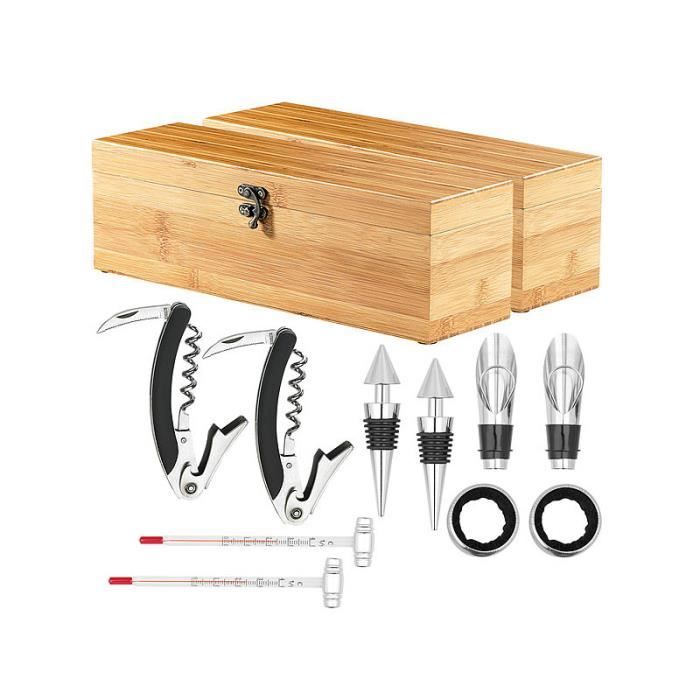 Maverton Coffret à Vin En Bambou - Set Sommelier Avec Tire-bouchon, Bec Verseur, Bouchon - Cadeau Homme