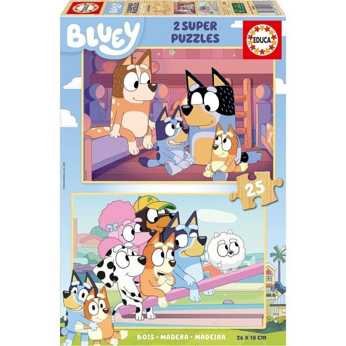 Bluey : Lot De 2 Puzzles En Bois Pour Enfants De 25 Pièces Chacun ...