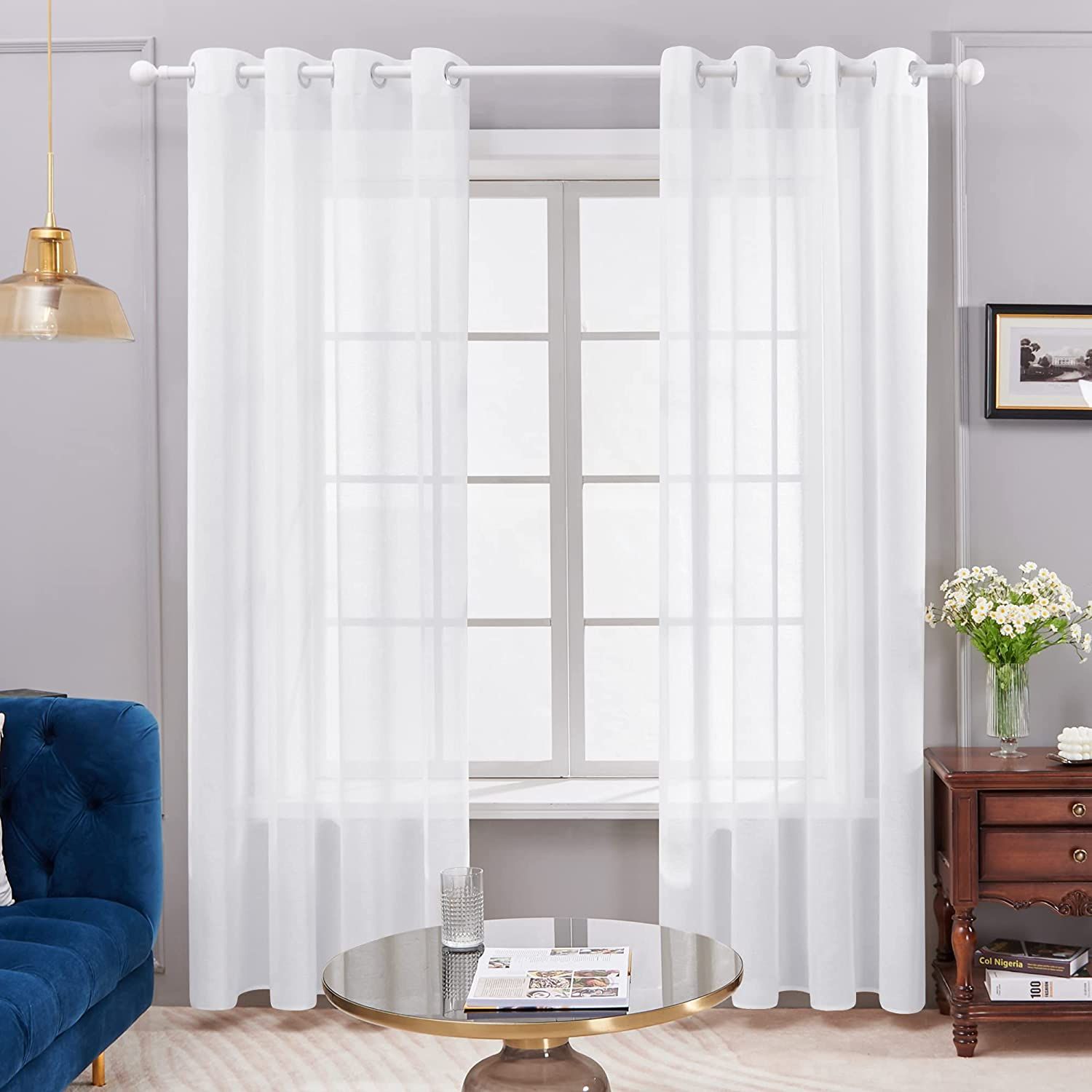 Doconovo Lot De 2 Rideaux Voilage Aspect Lin A Oeillets Pour Cuisine Maison 140x175cm Blanc Cdiscount Maison