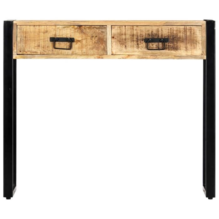 Table console - DILWE - 90 x 30 x 75 cm - Bois de manguier massif - 2 tiroirs - Style industriel