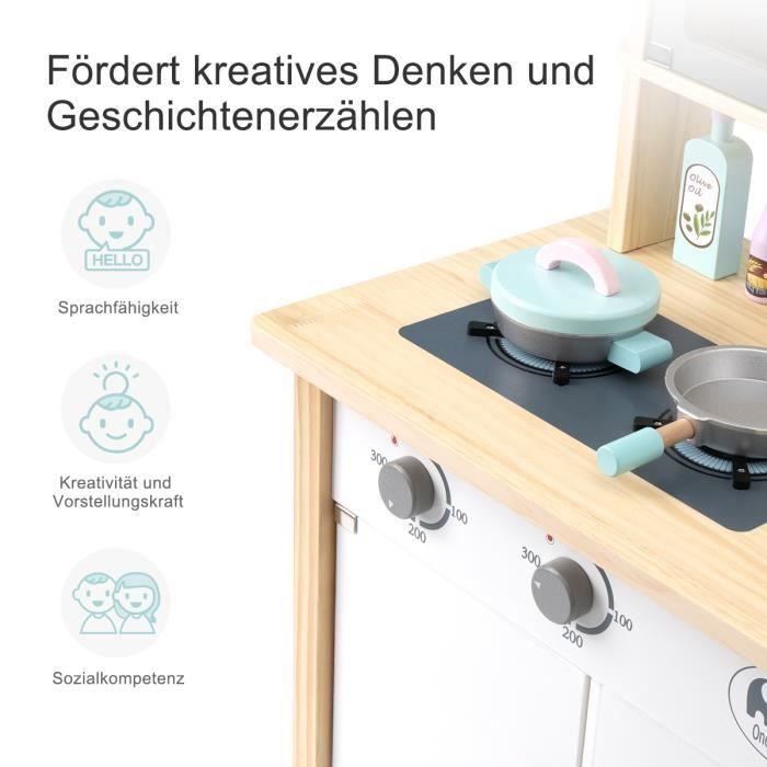 Cuisine Enfant En Bois Avec Eclairage LED + Tablier & Accessoires En Bois - Four Placard Avec Rideau Beige Cuisine Enfant En Bois Avec Eclairage LED + Tablier & Accessoires En Bois - Four Placard Avec Rideau Beige
