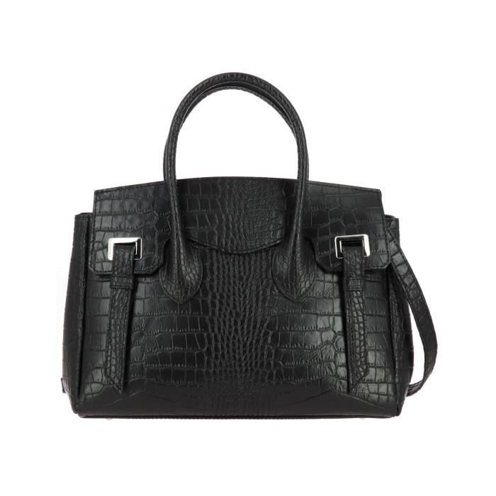 Sac ?� main Croco en Cuir Sofias, noir Sac moyen Noir - Cdiscount Bagagerie - Maroquinerie