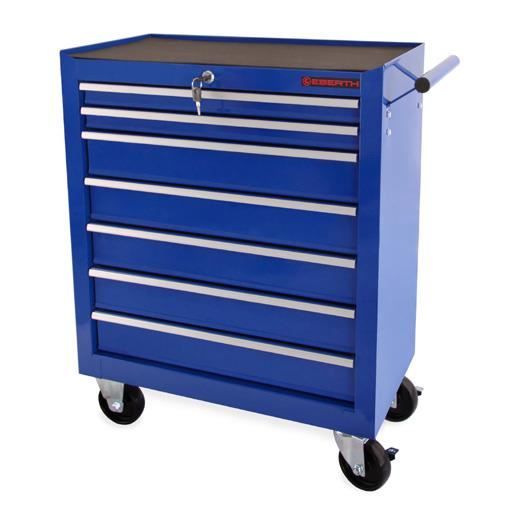 EBERTH Servante d'atelier (7 Tiroirs, Verrouillable, 4 Roulettes, Tapis antidérapants, Frein à main, Revêtement par poudre)
