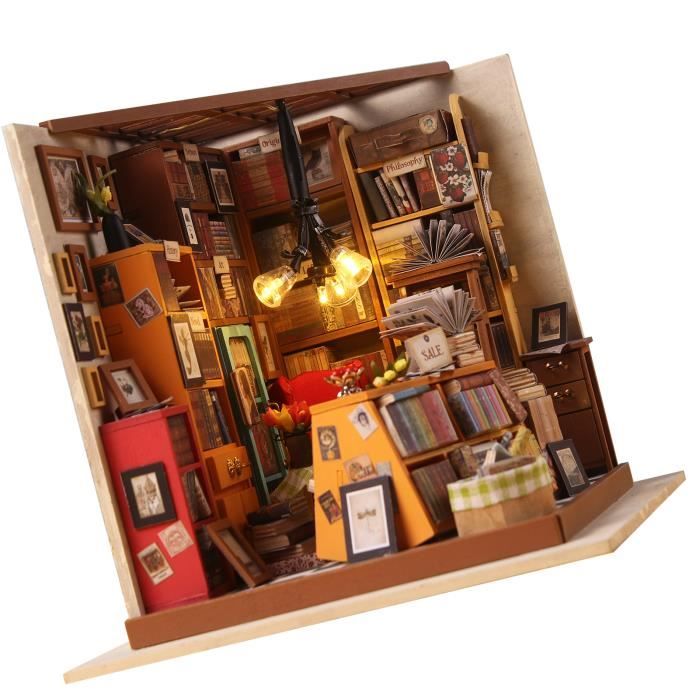 Kit DIY Book Nook Miniature Avec Éclairage LED Capteur - Maison De Poupée En Bois à Assembler - Décoration Étagère