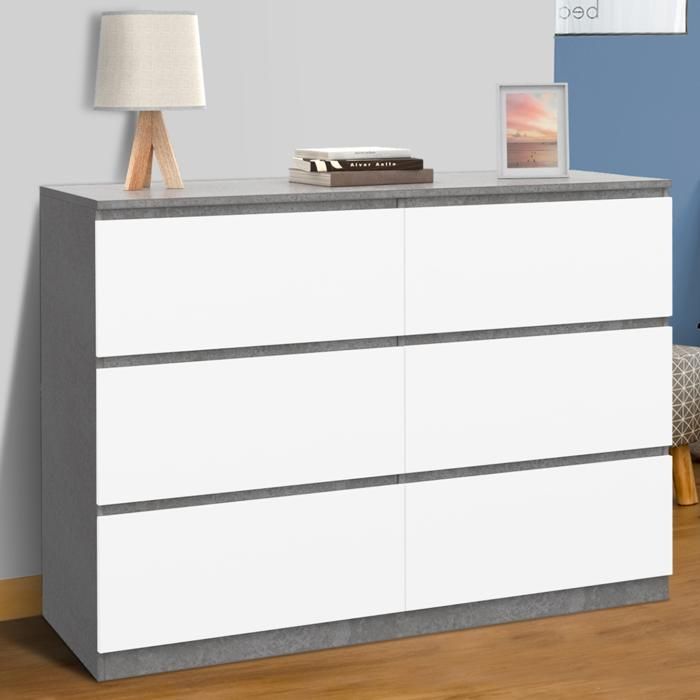 IDMARKET Commode 6 tiroirs TOMI 110 cm blanc et effet béton IDMARKET Commode 6 tiroirs TOMI 110 cm blanc et effet béton