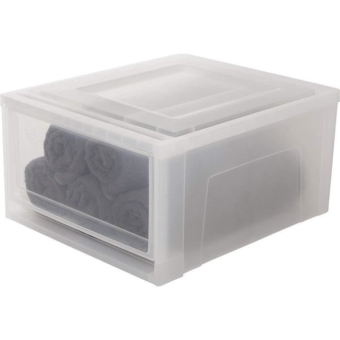 iris ohyama, boîte, bac, coffre, organisateur de rangement plastique, 30l,  maxi drawer m, transparent - l45 x p39 x h23 cm