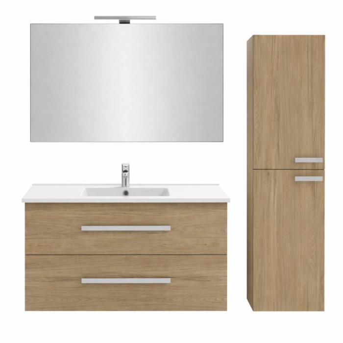 Pack meuble vasque 100 cm JACOB DELAFON Ola up chêne + colonne + miroir + spot