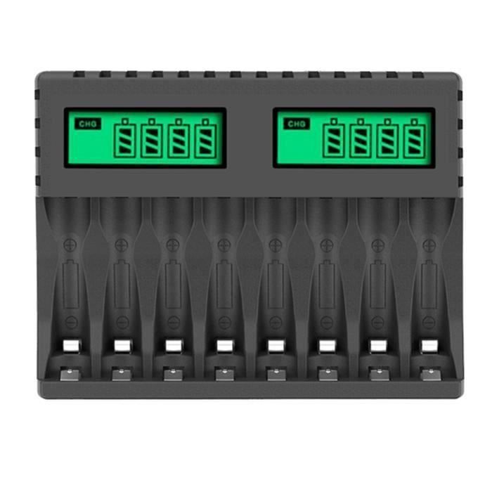 Chargeur Intelligent 8 Slots Pour Batteries AAA/AA – écran LCD, 1800mA, 1.2V, En ABS Noir