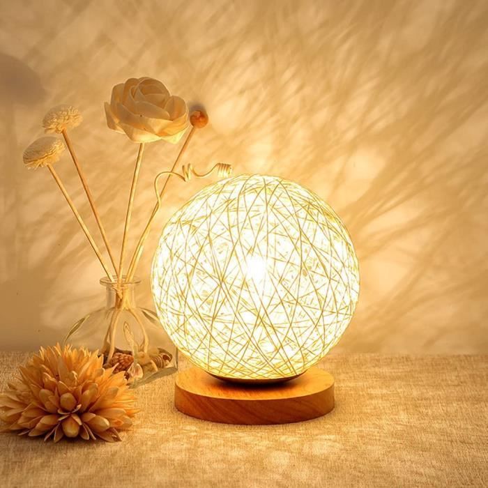 Lampe Chevet LED avec Charge USB - Forme Lune Fil de Lin et Bois -Luminaire  Décorative Cadeaux Noël -15cm - Cdiscount Maison