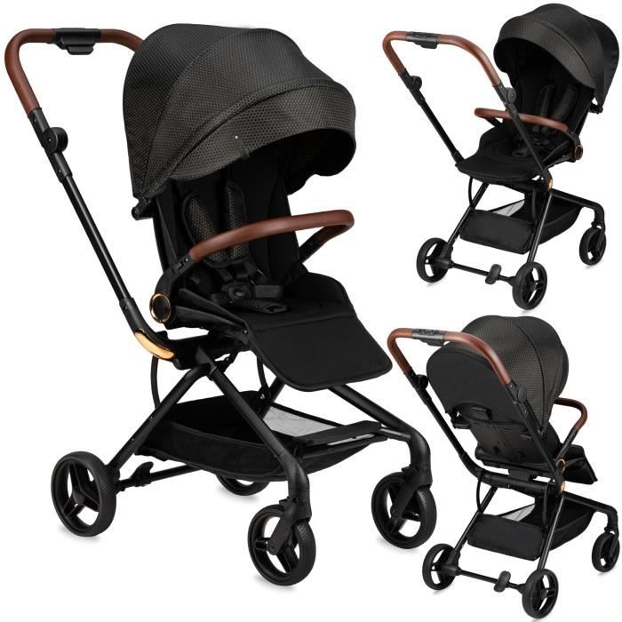 Poussette bébé Citadine Ultra 360 ° - MoMi ADELLE - Légère 7.5 kg - Jusqu'à 22 kg - Noir/Doré