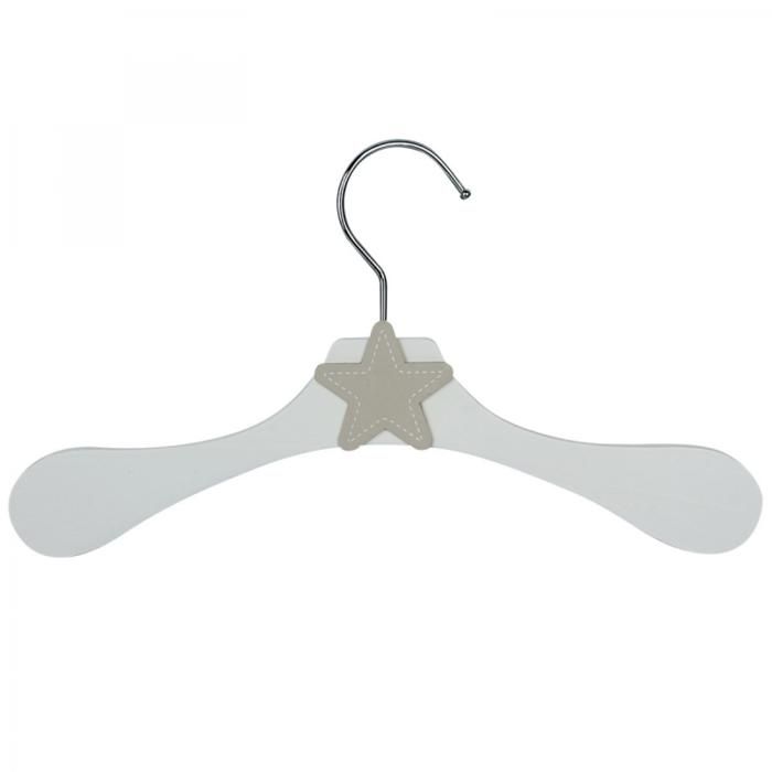 Lot de 10 cintres en bois 28 cm pour enfant avec crochet pivotant - Cintre blanc et étoile beige - Monsieur Bébé