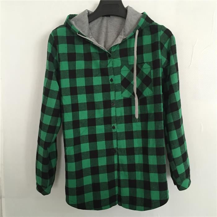 Chemise A Carreaux A Capuche En Coton De Casual Coupe Large Homme A Manches Longues Vert Cdiscount Pret A Porter