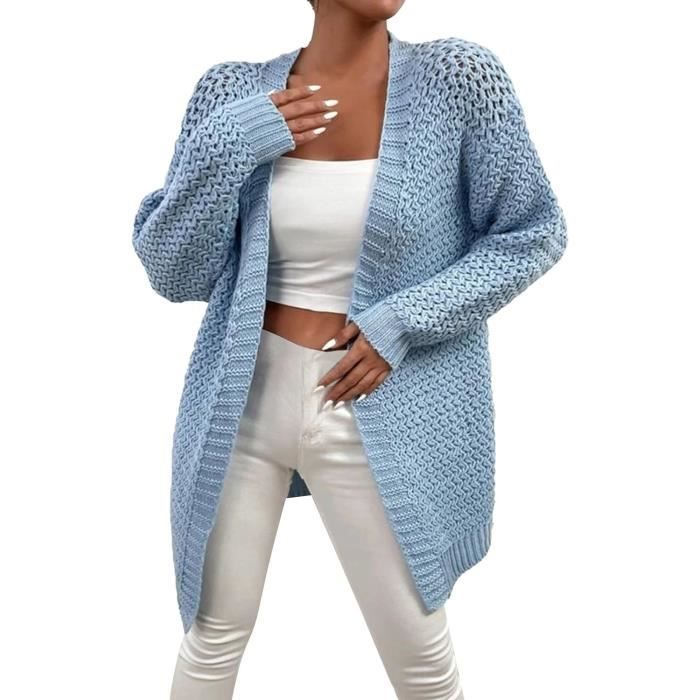 GILET CARDIGAN femme automne et hiver cardigans en tricot pour femme ample et doux leger ouvert sur le devant Bleu ciel Bleu ciel Cdiscount Pret a Porter