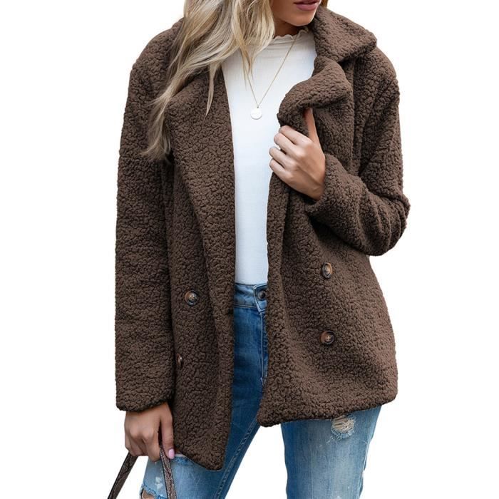 Manteau Femme Casual Chaud Peluche Oversize Lapel Manches Longues Marron Polyester Automne Hiver Printemps Marron Cdiscount Pret a Porter