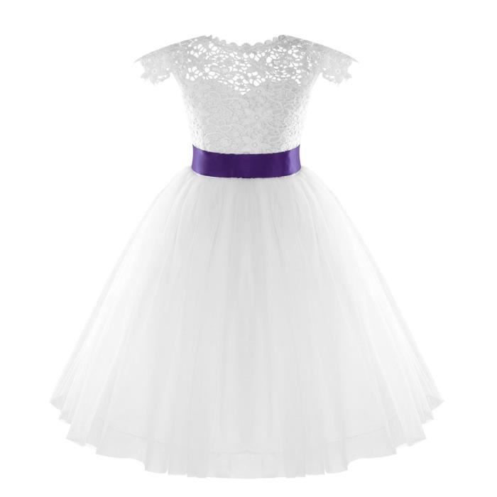 Robe Soirée Fille En Mousseline Et Dentelle - Longue, Florale, Pour Mariage, Cérémonie - Tailles 6 à 16 Ans