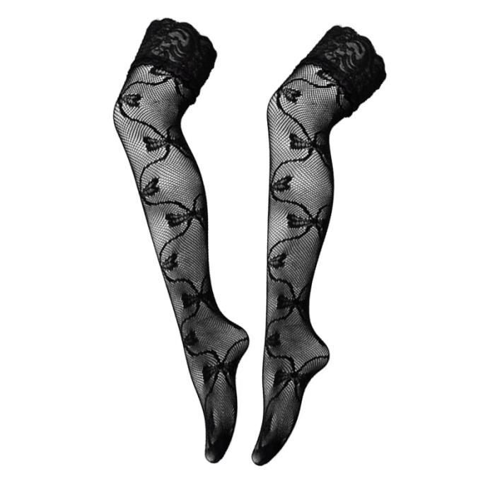 Bas Noirs Avec Jarretières Et Dentelle Rose - Marque Dreamgirl Lingerie - Neuf Avec étiquettes