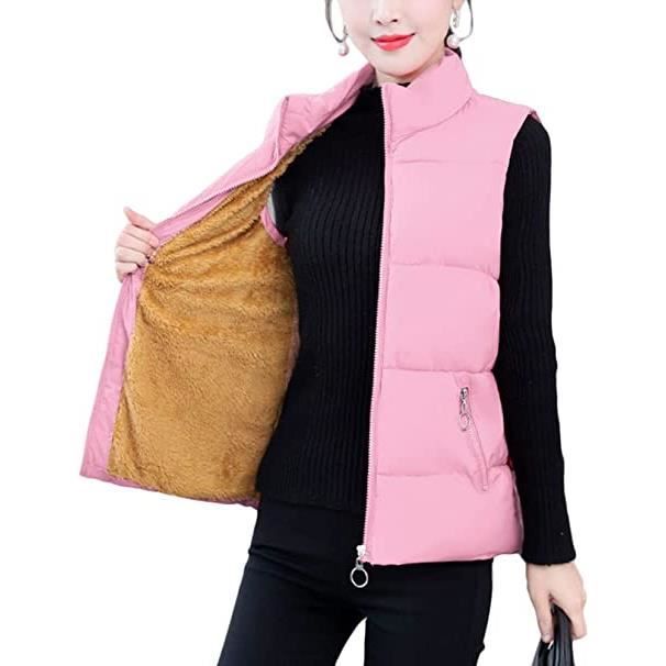 Gilet Duvet Femme Ultra Chaud Veste sans Manche Col Roule Grande Taille Doudoune sans Manche Gilet en Molleton Polaire Doux Filles V pink Cdiscount Pret a Porter