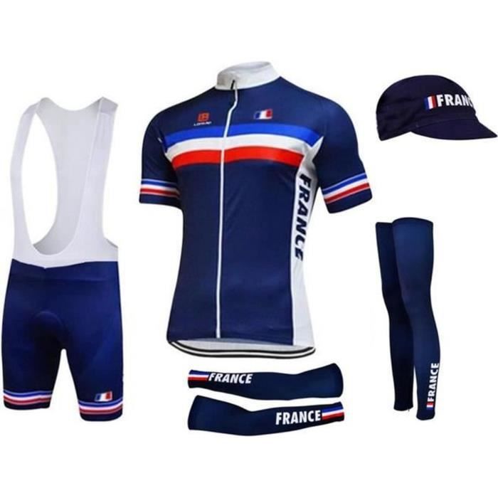 Tenue Cyclisme Equipe de France Maillot Manches Courtes Cuissard Accessoires Bleu