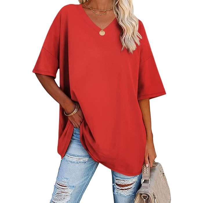 T shirt oversize femme col v store