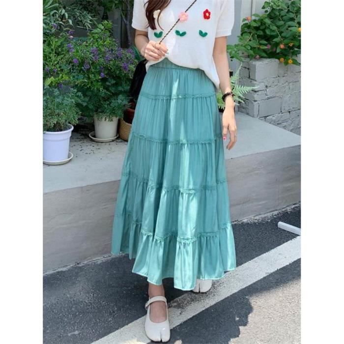 Jupe Mi Longue Femme Jupe Trapeze Taille Haute Elastique Jupe Decontractee A La Mode En Dentelle Blue M Blue Cdiscount Pret a Porter