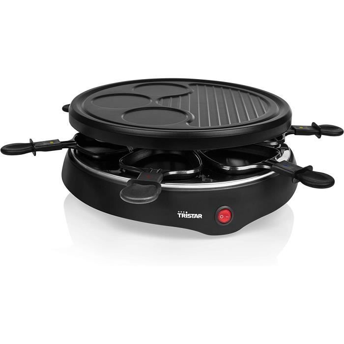 Tristar Appareil à raclette 6 poêlons RA-2998, Plaque Grill et crêpière, Noir,