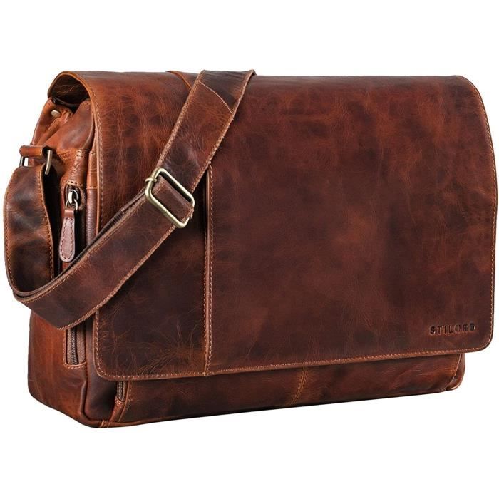 stilord vintage sac à bandoulière en cuir pour homme femme grand sac pour ordinateurs portables 15.6 pouces sac d'affaires pour