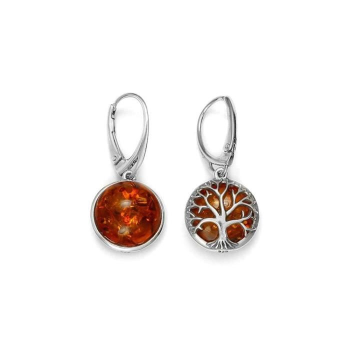 Nature dAmbre - Dormeuses pierre dAmbre cognac et Arbre de vie en argent 925-1000 rhodié (31318212)