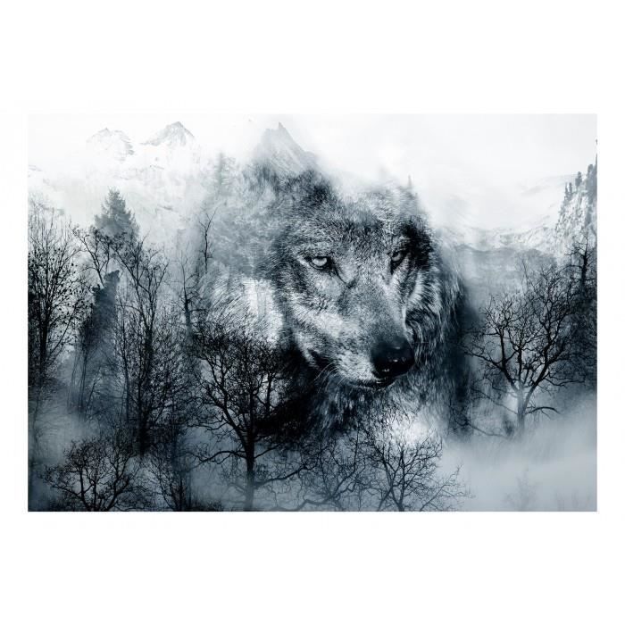 De 300x210 Magnifique Papier Peint Noir Et Blanc Arbres Foret Montagnes Loups Animaux Achat Vente Papier Peint De 300x210 Magnifique Papier Cdiscount