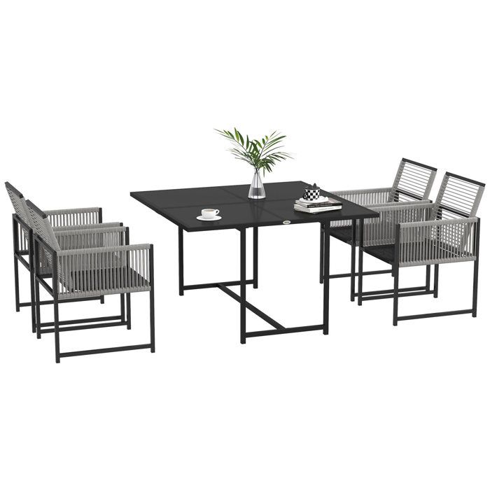 Salon De Jardin 5 Pièces - Table Extensible + 4 Chaises Dossier Haut - Gris Bois - 160x80cm