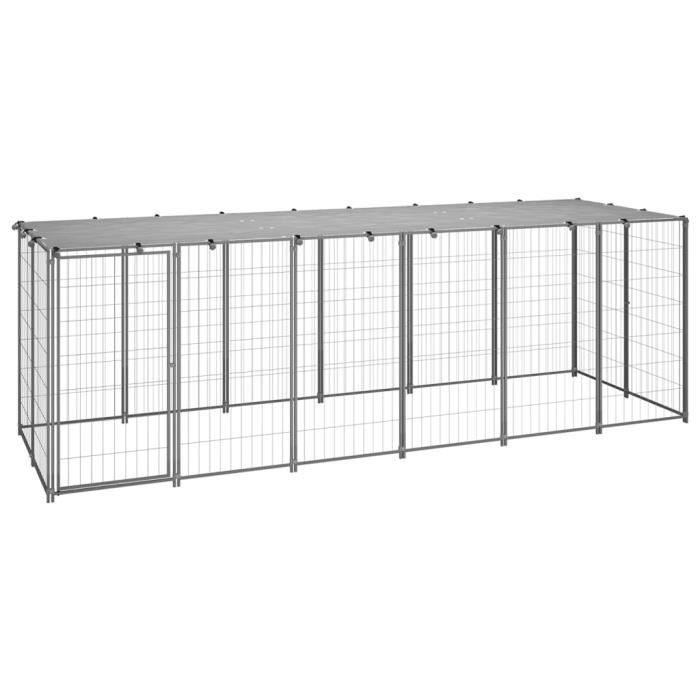 652•{neuf} enclos lapin jille - chic grande cage chenil argenté 330x110x110 cm acier - 330 x 110 x 110 cm haut de gamme