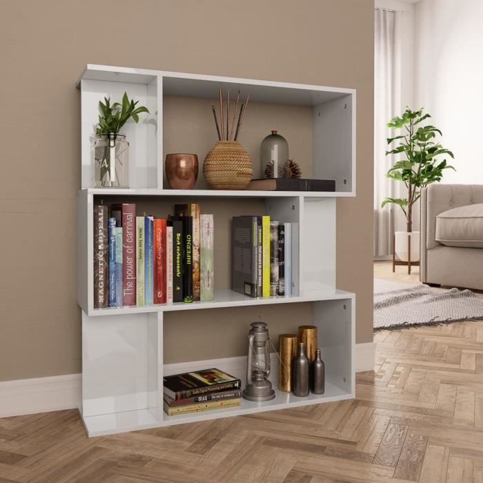 bibliothèque meuble escalier à livres ovonni - blanc brillant - 3 grands compartiments et 6 petits compartiments