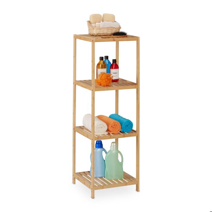 Relaxdays Étagère salle de bain ou cuisine en bambou 4 niveaux non fixe HLP : 116 5 x 38 x 39 5 cm nature