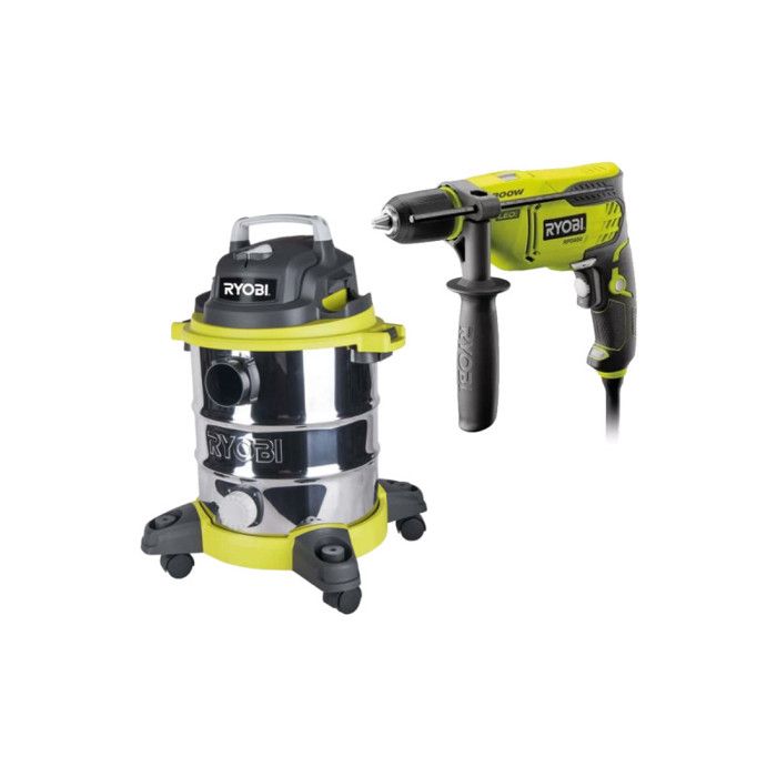 Pack RYOBI Aspirateur eau et poussière RVC G Perceuse à percussion RPD800K - vue 2