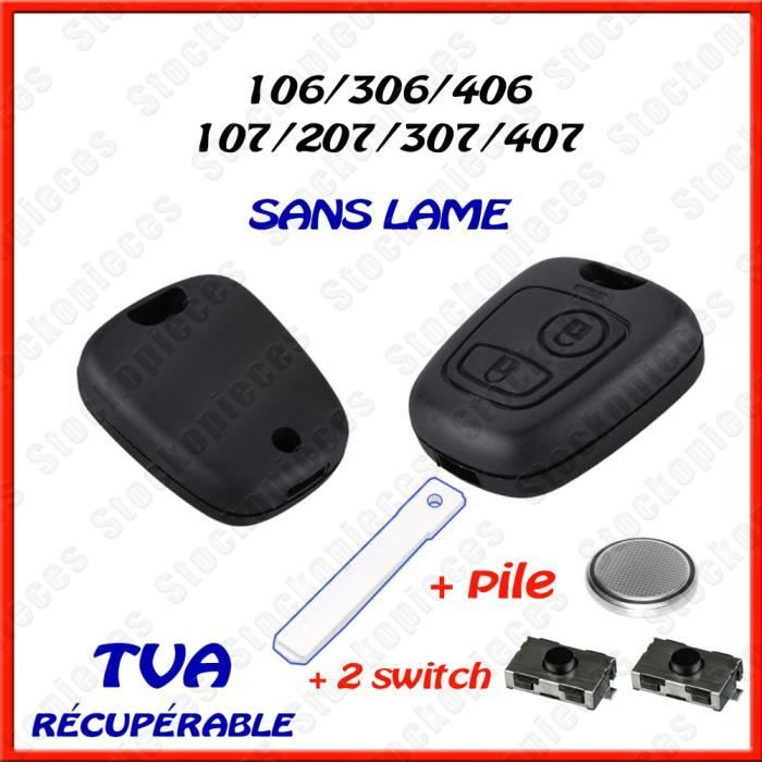 PLIP CLE COMPATIBLE PEUGEOT 307 107 207 307sw + 2 Switch Bouton + Pile