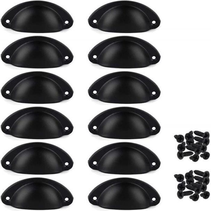 12 Pcs Porte Tiroir Armoire Fer Coquille Coupe Demi-Cercle PoignÉE Bouton De Traction Avec Vis 8.1cm X 3.2cm (Noir)
