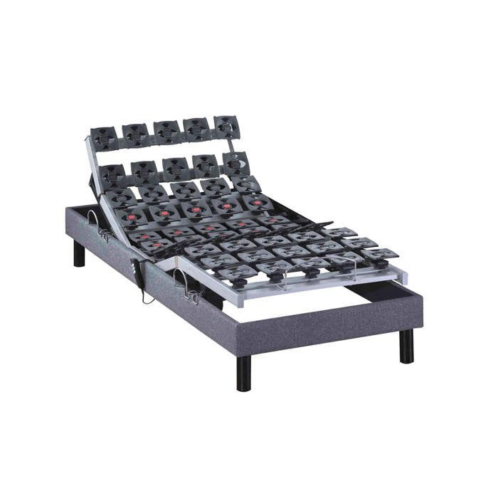 Sommier électrique de relaxation tout plots tissu gris clair 90x190 - Gris - Garantie 5 ans - Someo