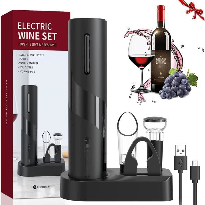 Tire-Bouchon Électrique 4 En 1 Coffret Cadeau - Ouvre-Bouteille Rechargeable, Aérateur Et Bouchon à Vin